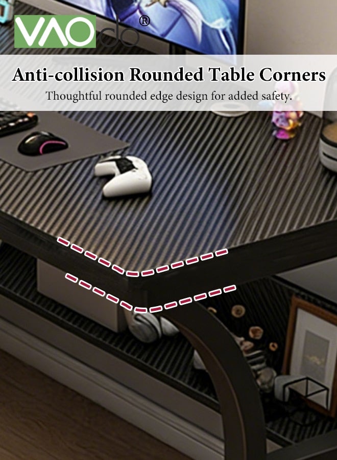 VAOdo Gaming Desk with Storage Shelves & Monitor Stand, Computer Desk, Study Table for Home Office, Small Space Bedroom, Carbon Fiber Black - Image 4